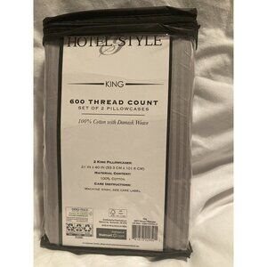 Hotel Style 600 Thread Count Cotton Silver Damask Striped Pillowcases, King (2)